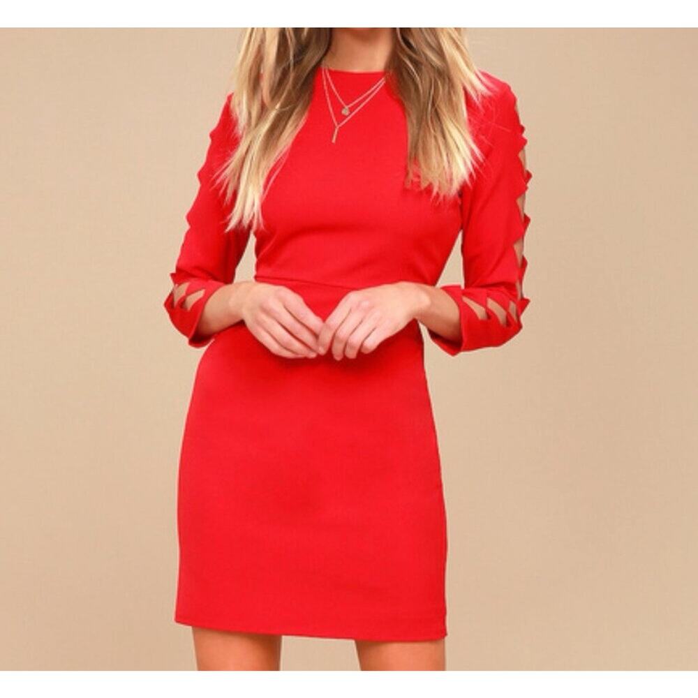 Lulus Red  Dress Size Small Long Cut Out Sleeve